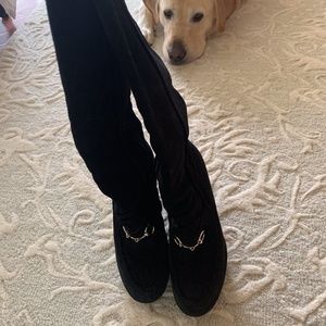 Gucci Black Horsebit Detail Wedge Suede Boots/Boot